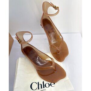 Chloe Jelly Ankle Strap Sandals Brown Thong Low Heel Sandals Women Size 41 US11